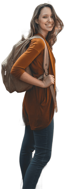 Smiling young woman with a backpack, ready to travel